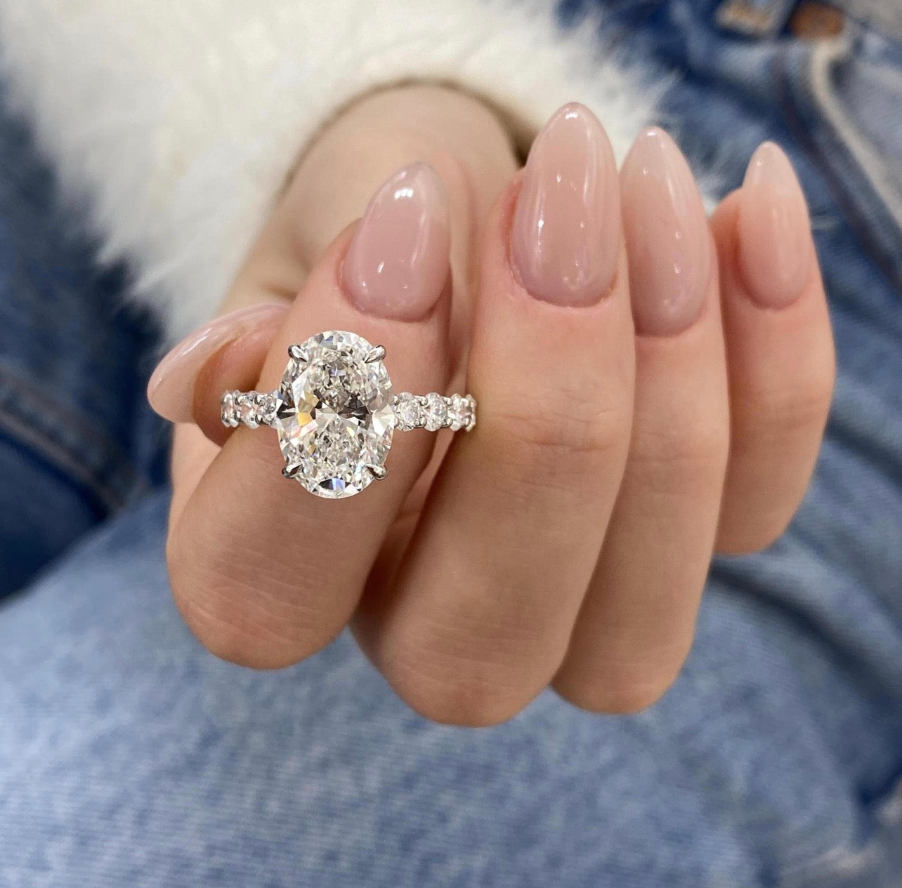 4ct Oval Cut Hidden Halo Set U-Band Engagement Ring