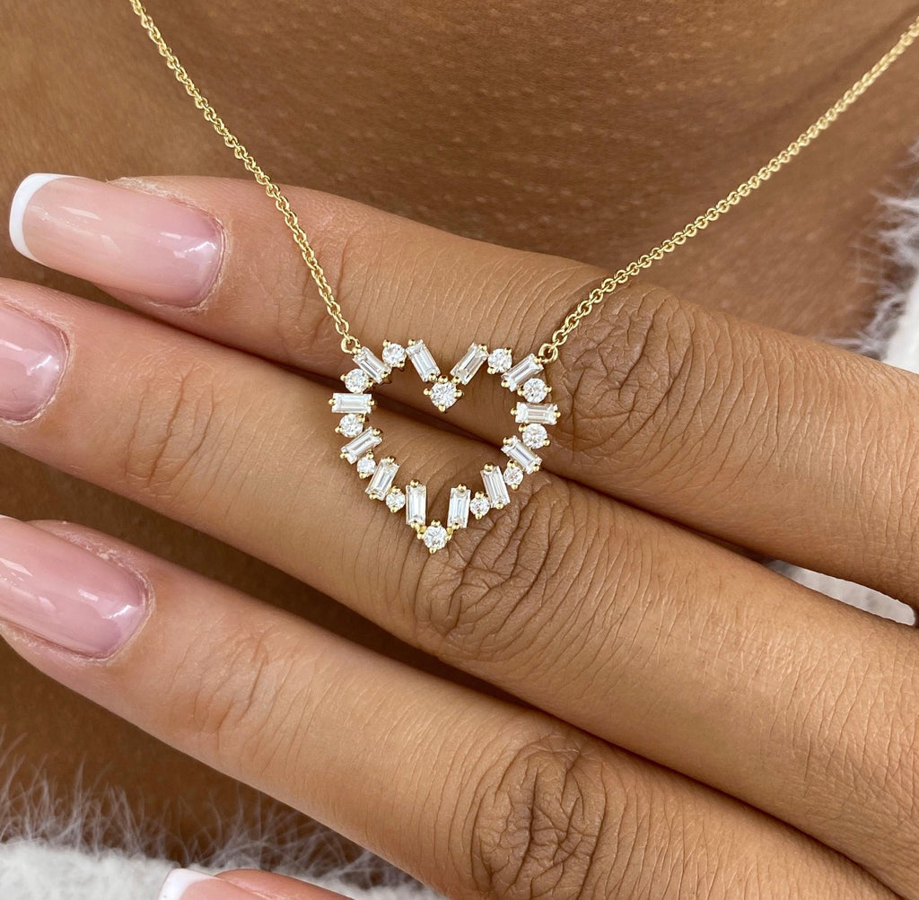 1ct Round & Baguette Cut Heart Necklace