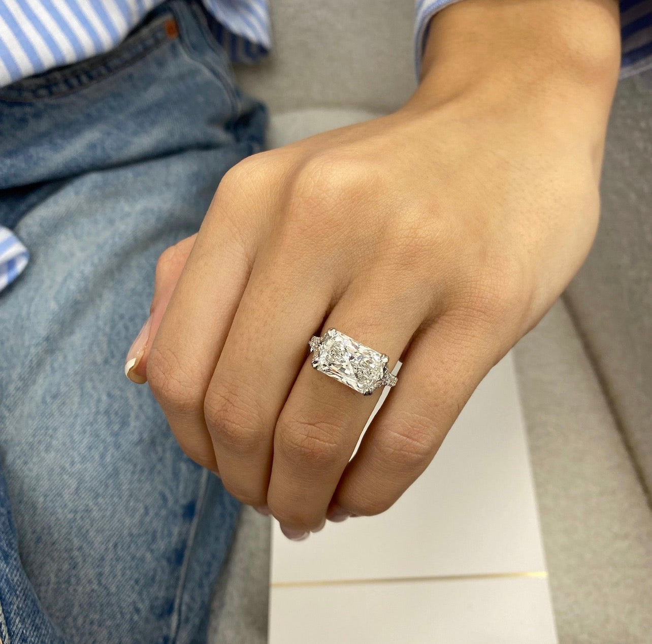 4ct Radiant Cut East West Set Cathedral Proposal Ring