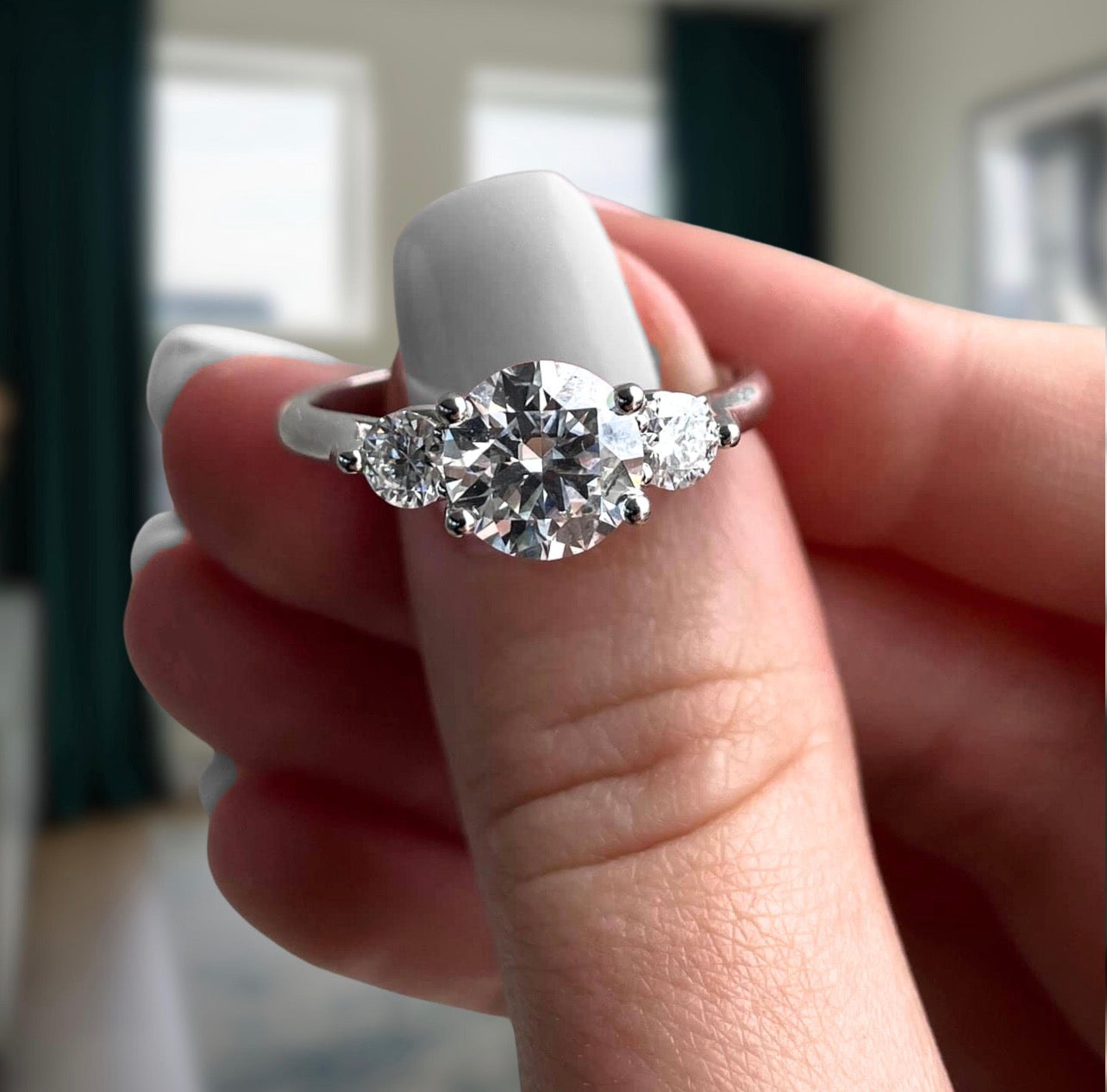 3-Diamonds Round Cut Engagement Ring