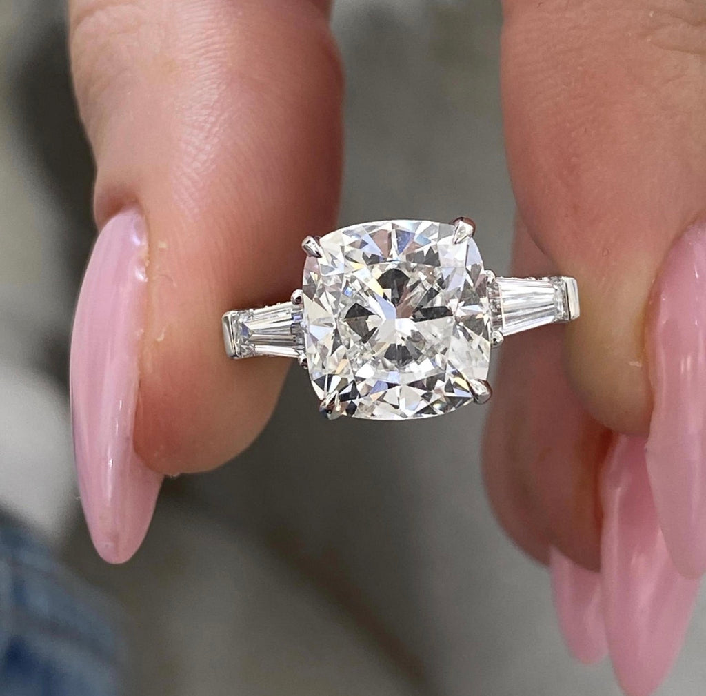 3.20ct Cushion Cut with Tapered Baguette Ring