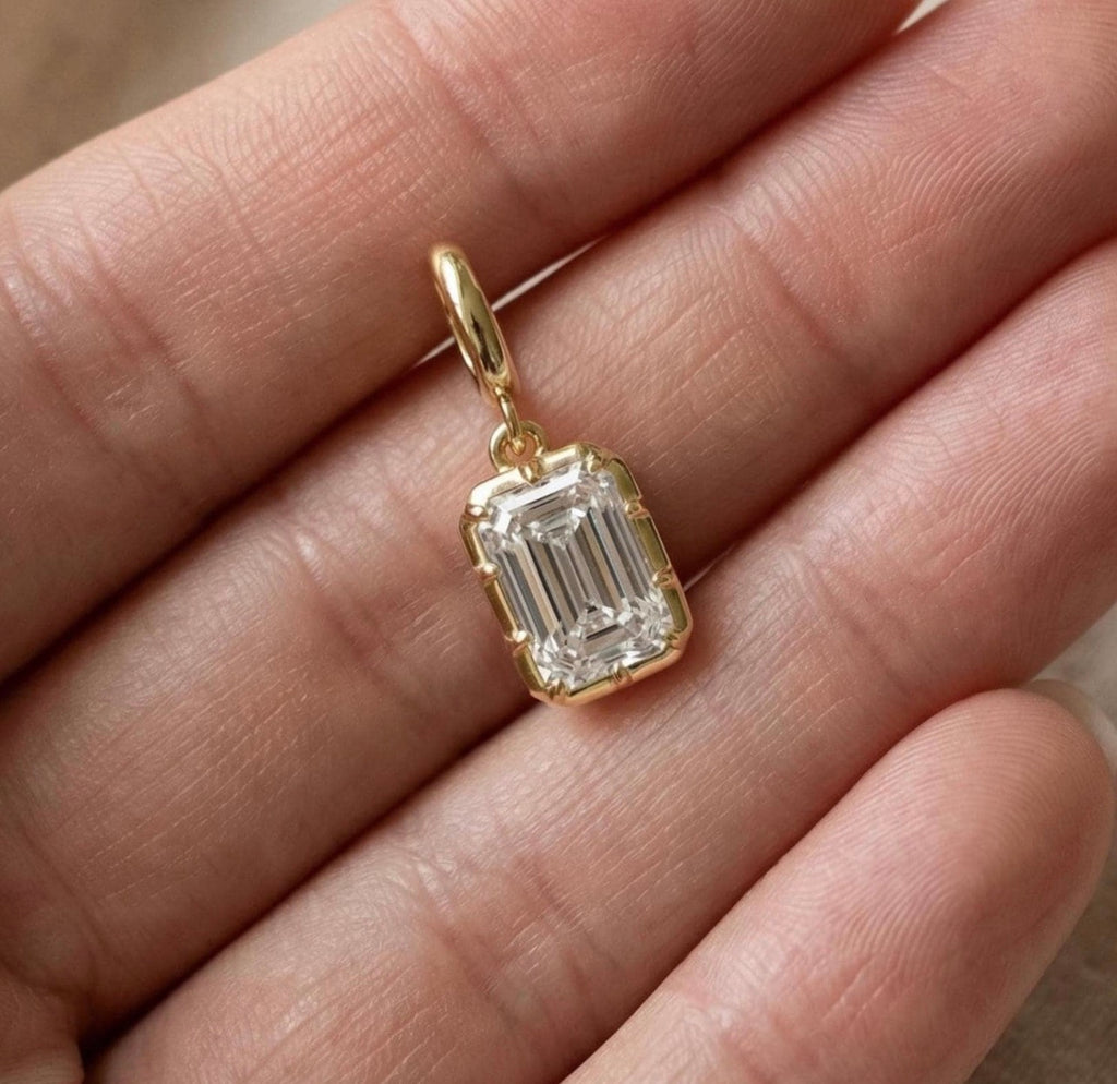 Emerald Cut Bezel Prong Set Charm Pendant