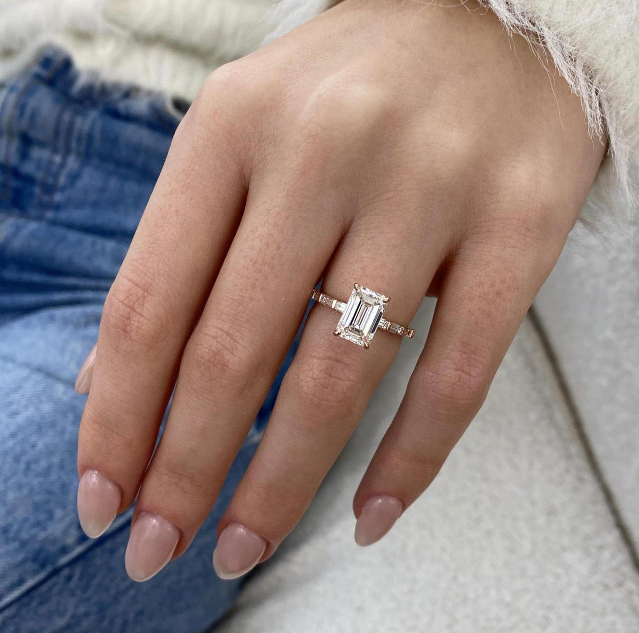 2ct Emerald Cut Ring with Baguette Band
