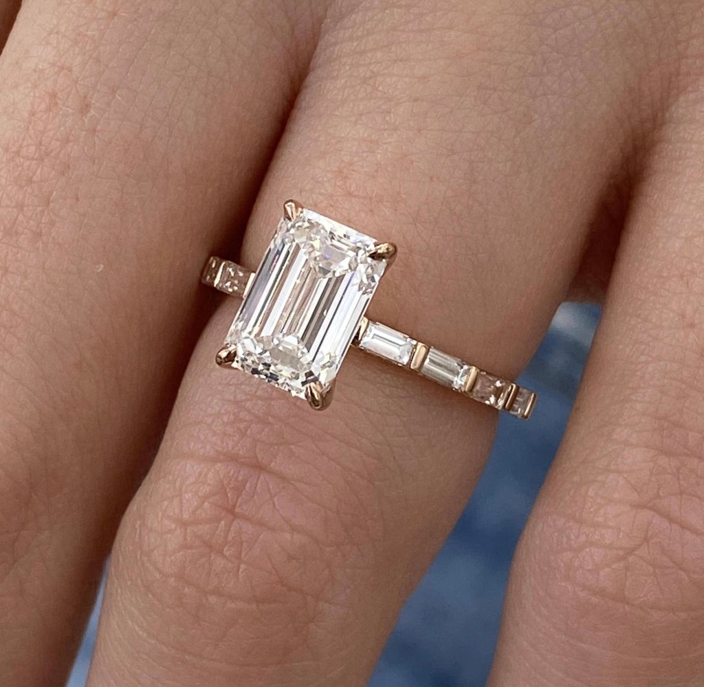 2ct Emerald Cut Ring with Baguette Band