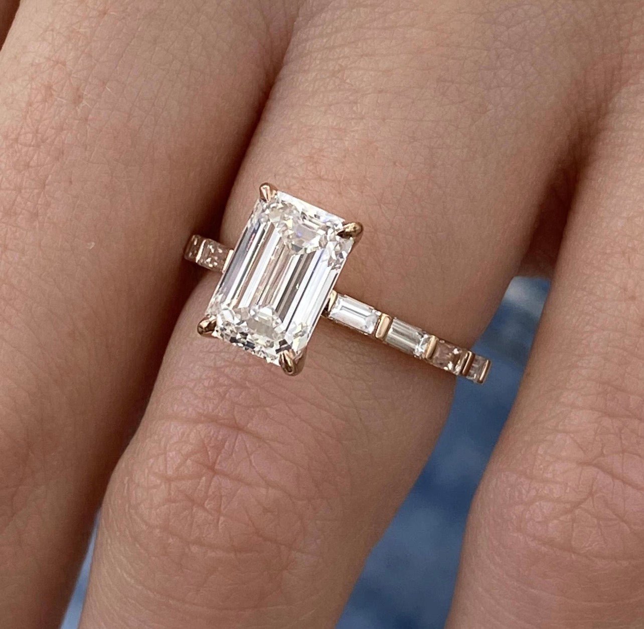 2ct Emerald Cut Ring with Baguette Band