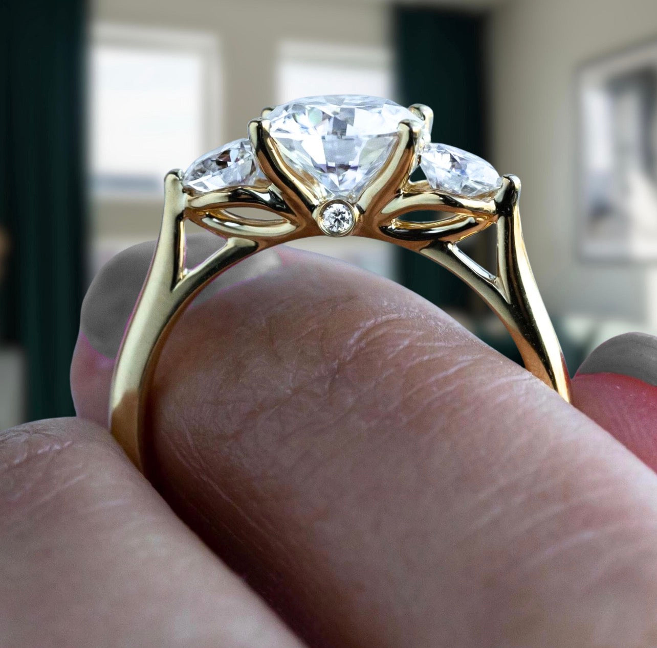 3-Diamonds Round Cut Engagement Ring