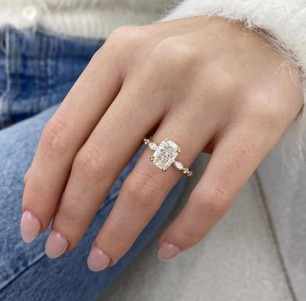2.50ct Cushion Cut with Floral Band Ring