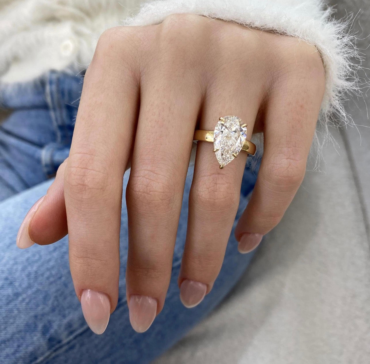 4ct Pear Cut Hidden Halo Ring