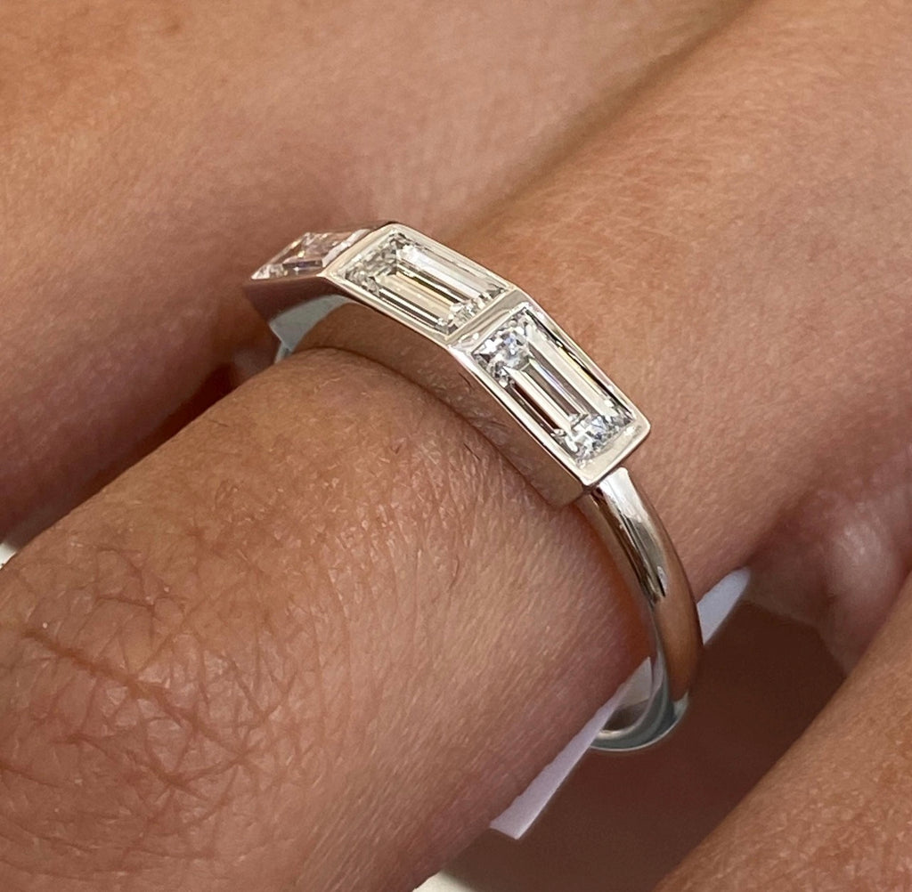 0.68ct Three Tapered Baguette Bezel Set Wedding Ring
