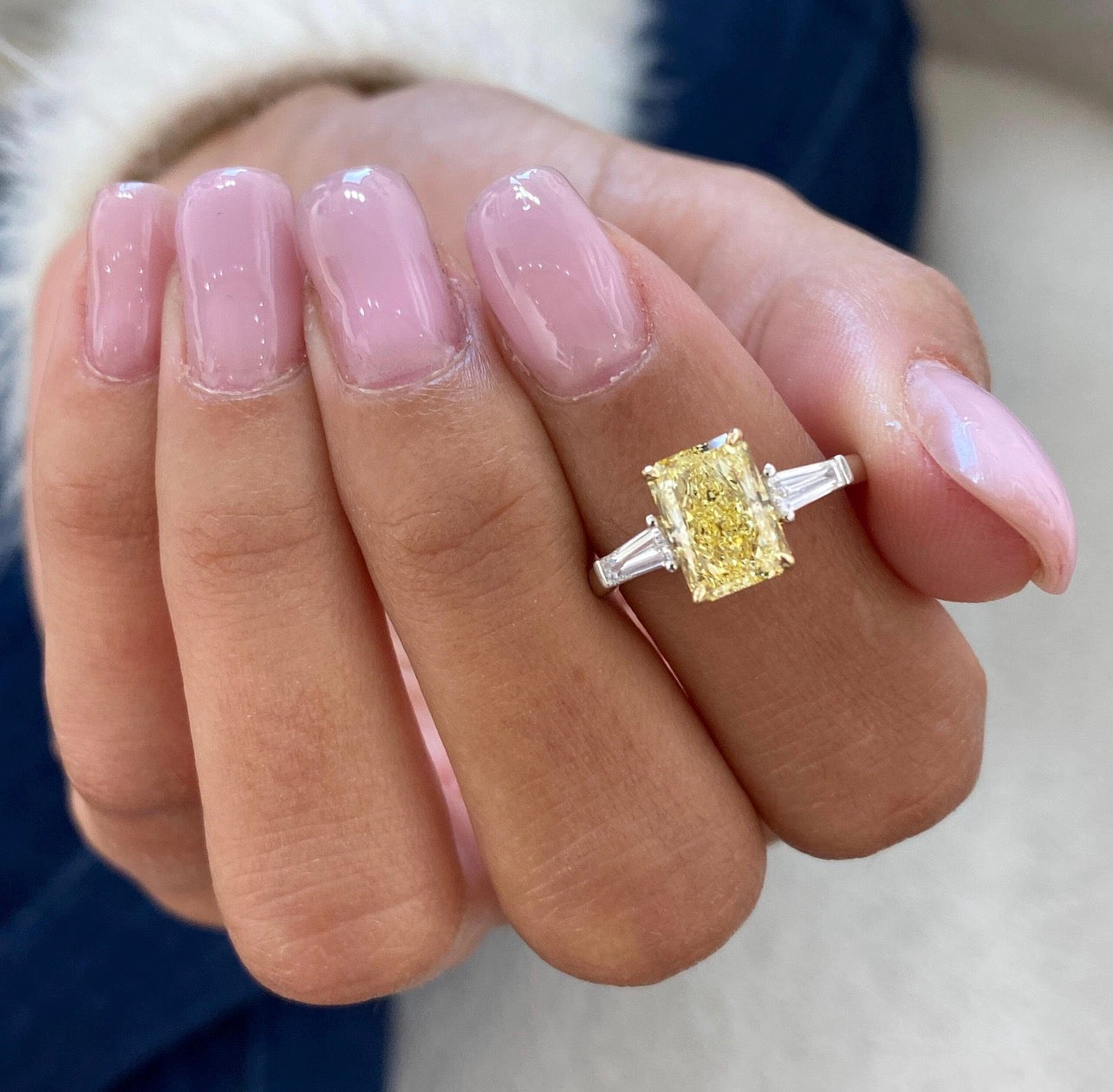 2ct Fancy Yellow Radiant with Baguette Ring