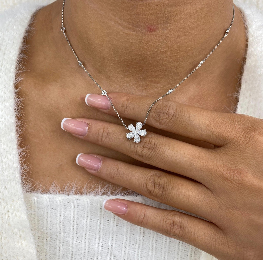 2ct Pear Cut Flower Necklace