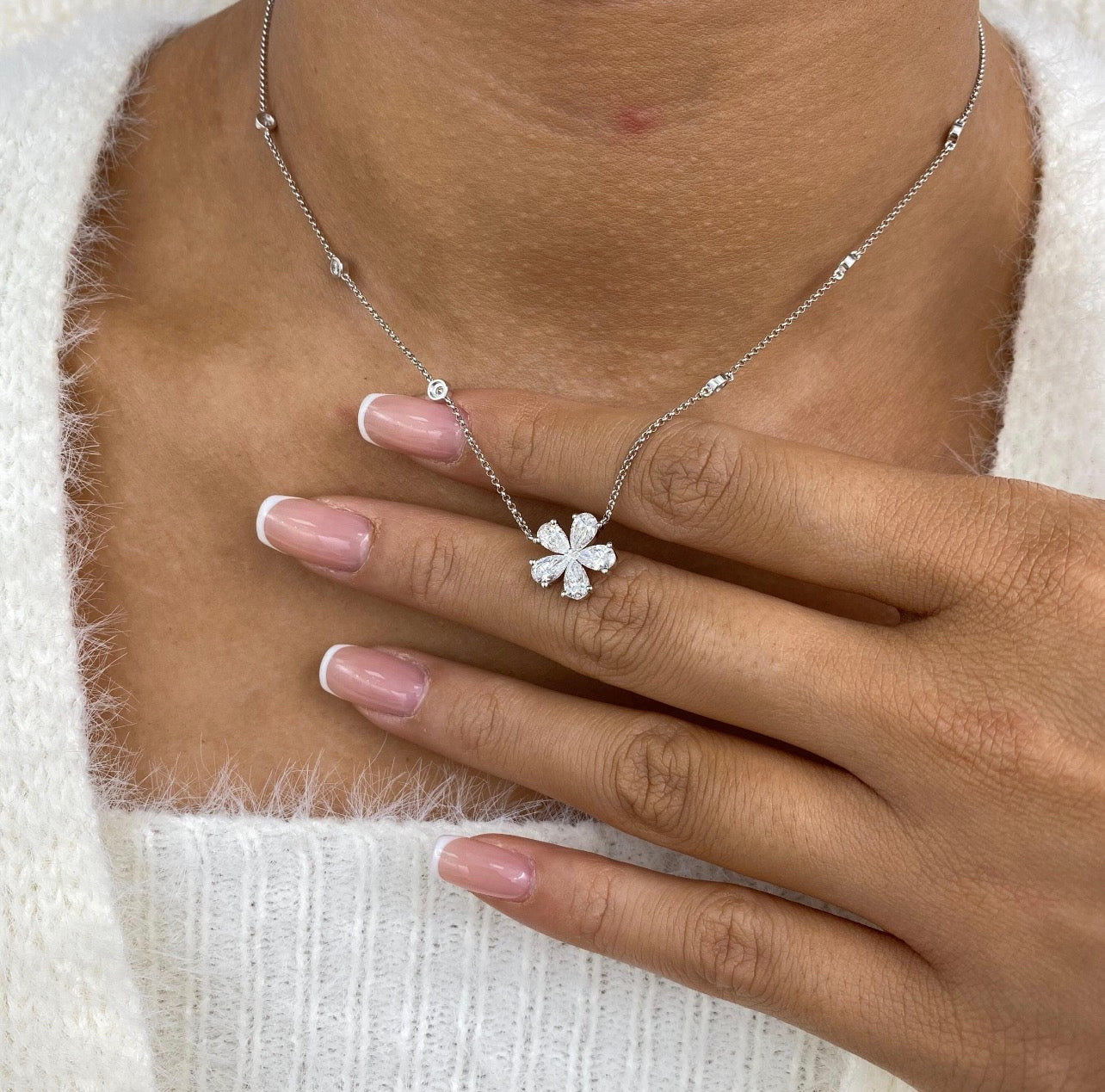 2ct Pear Cut Flower Necklace