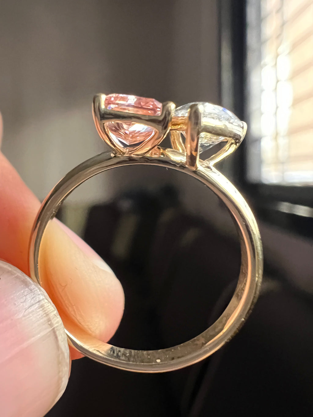 2.10ct Toi et Moi Pear & Pink Radiant Ring