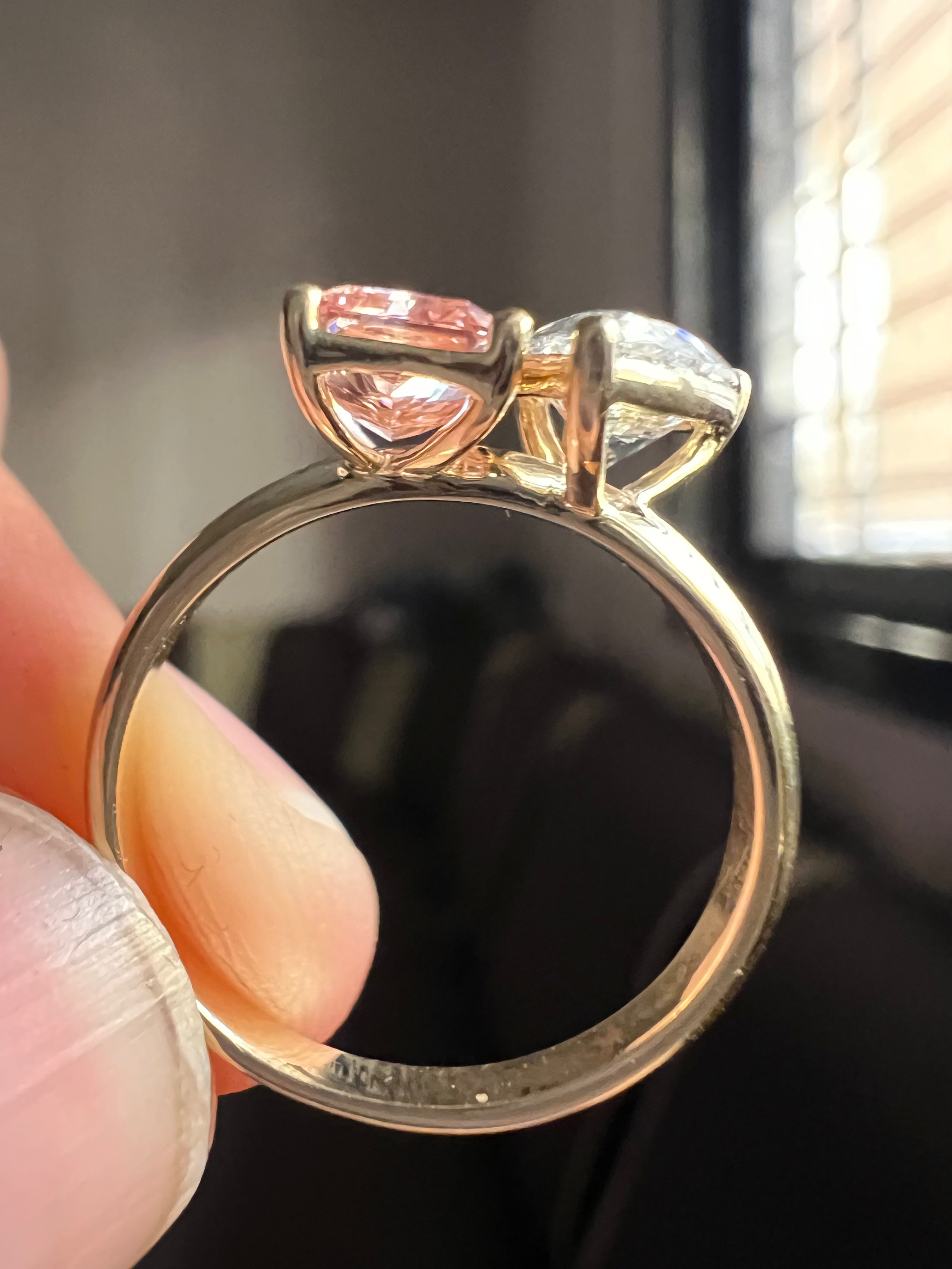 2.10ct Toi et Moi Pear & Pink Radiant Ring