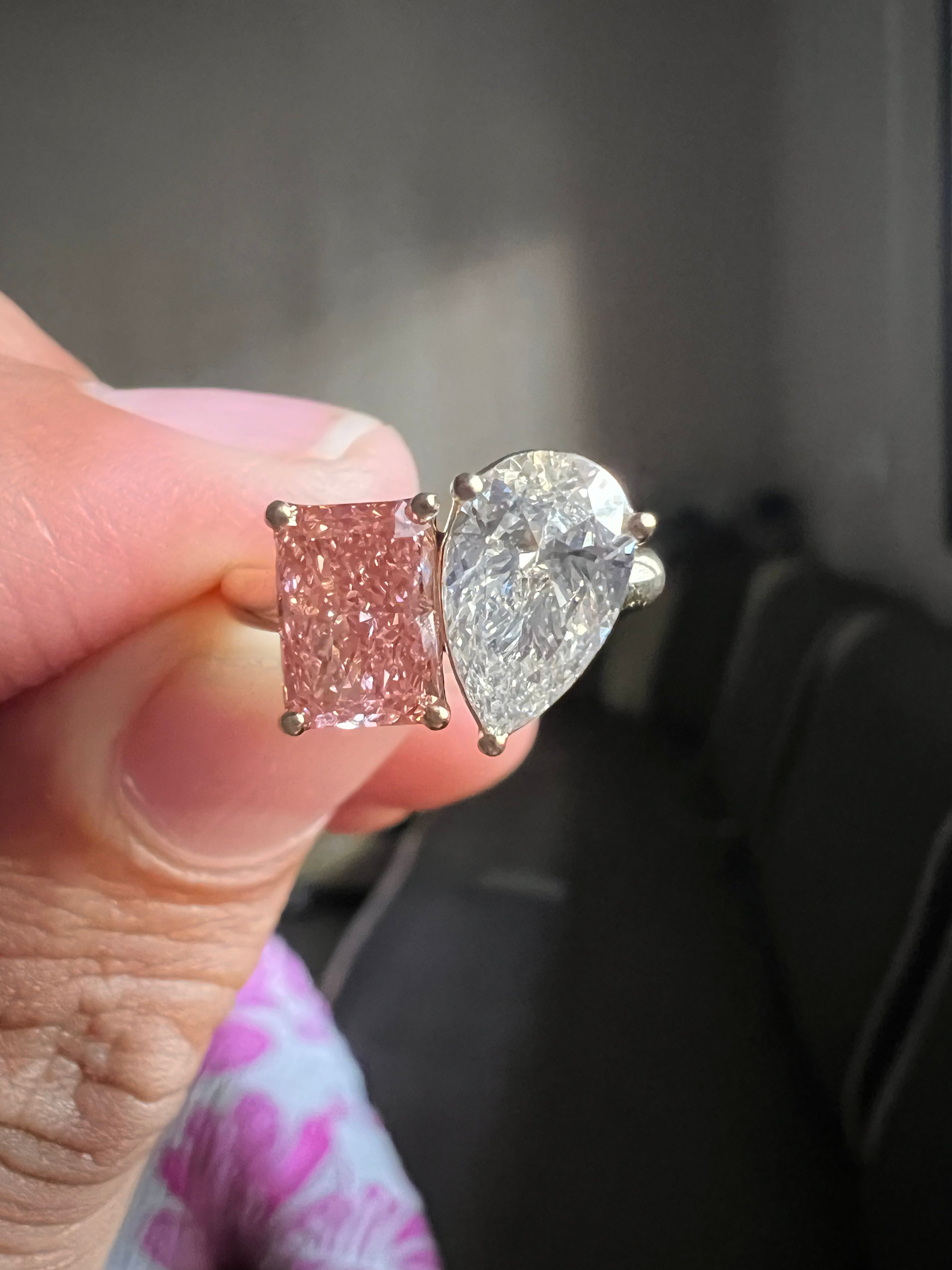 2.10ct Toi et Moi Pear & Pink Radiant Ring