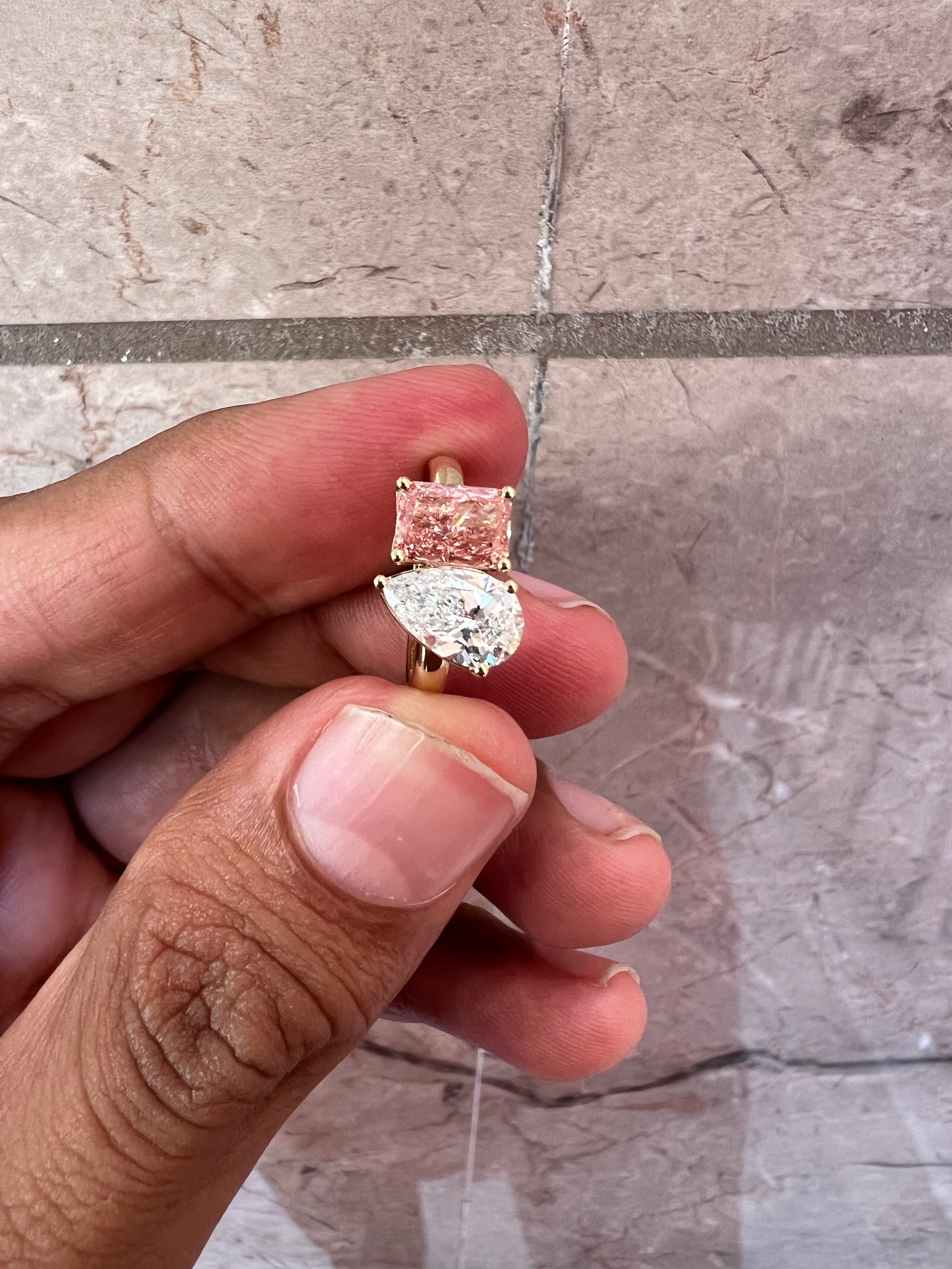 2.10ct Toi et Moi Pear & Pink Radiant Ring