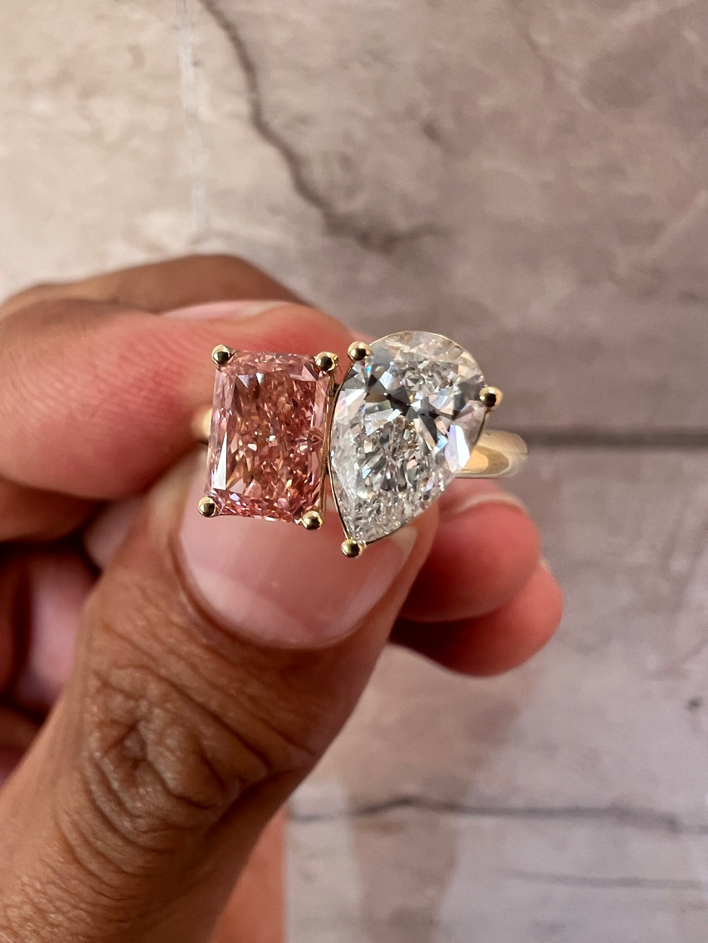 2.10ct Toi et Moi Pear & Pink Radiant Ring