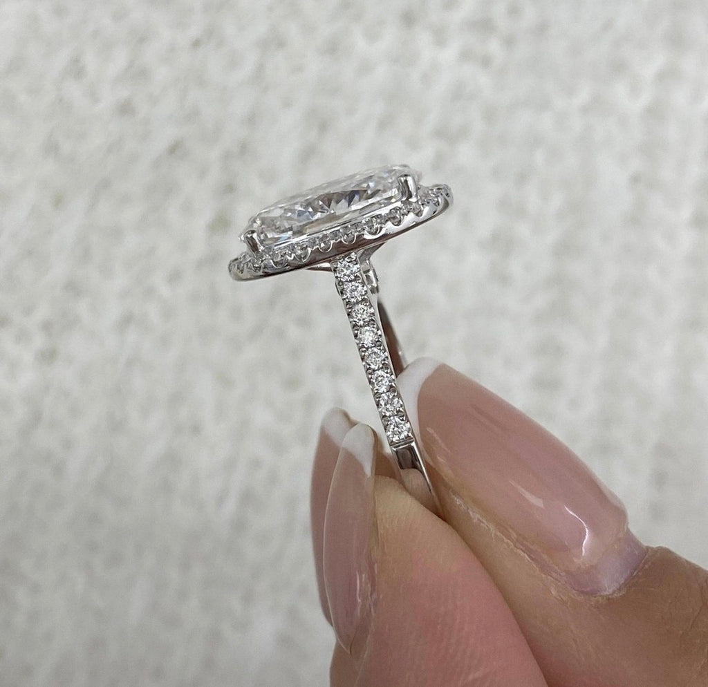 Oval Lab Grown Diamond Halo Set Pave Band Ring