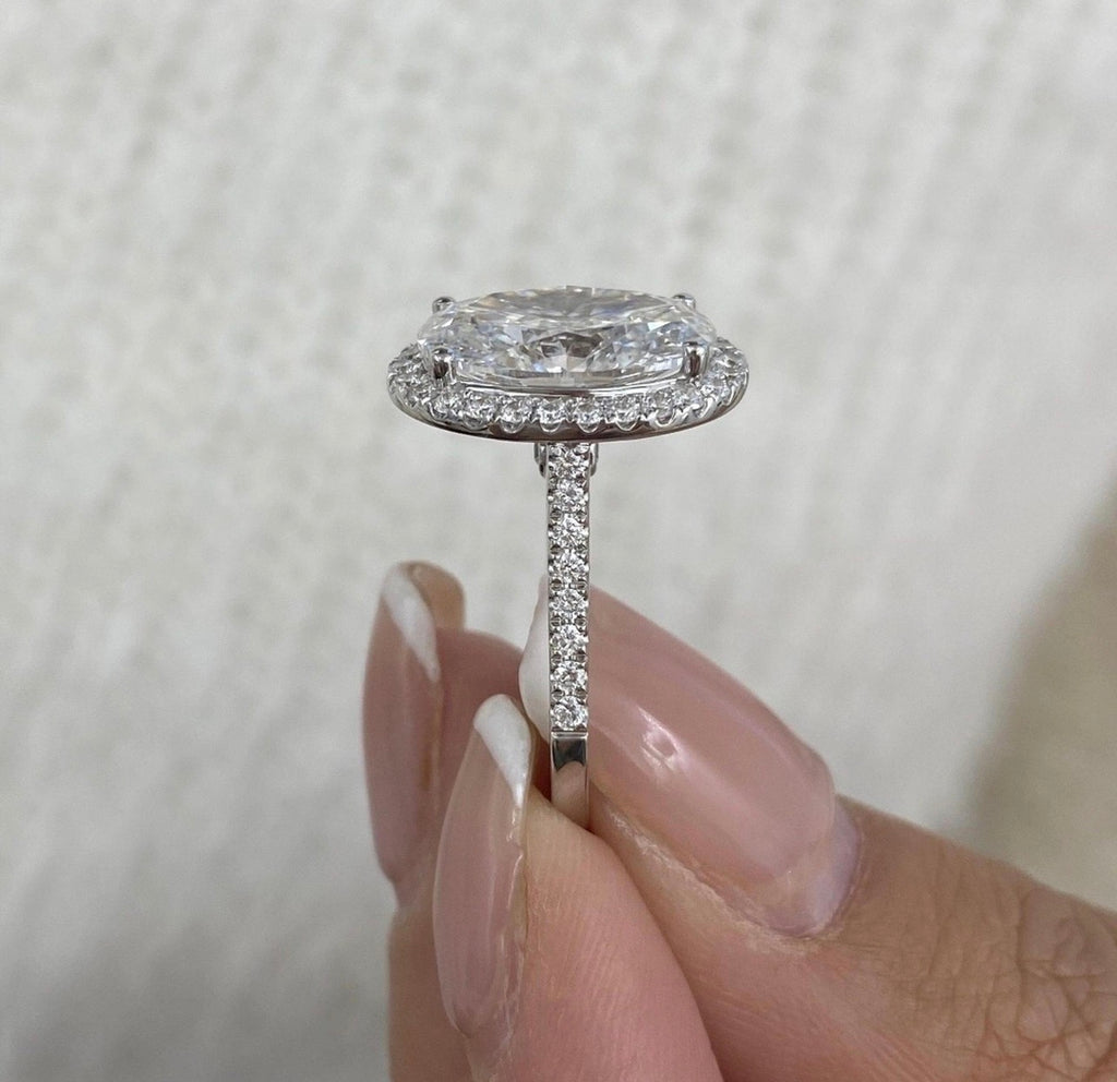 Oval Lab Grown Diamond Halo Set Pave Band Ring