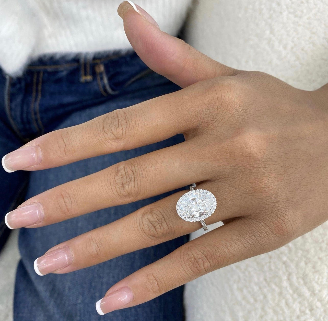 Oval Lab Grown Diamond Halo Set Pave Band Ring