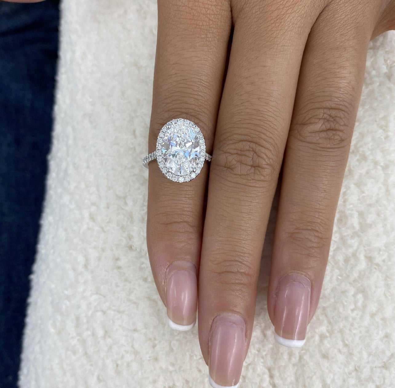Oval Lab Grown Diamond Halo Set Pave Band Ring