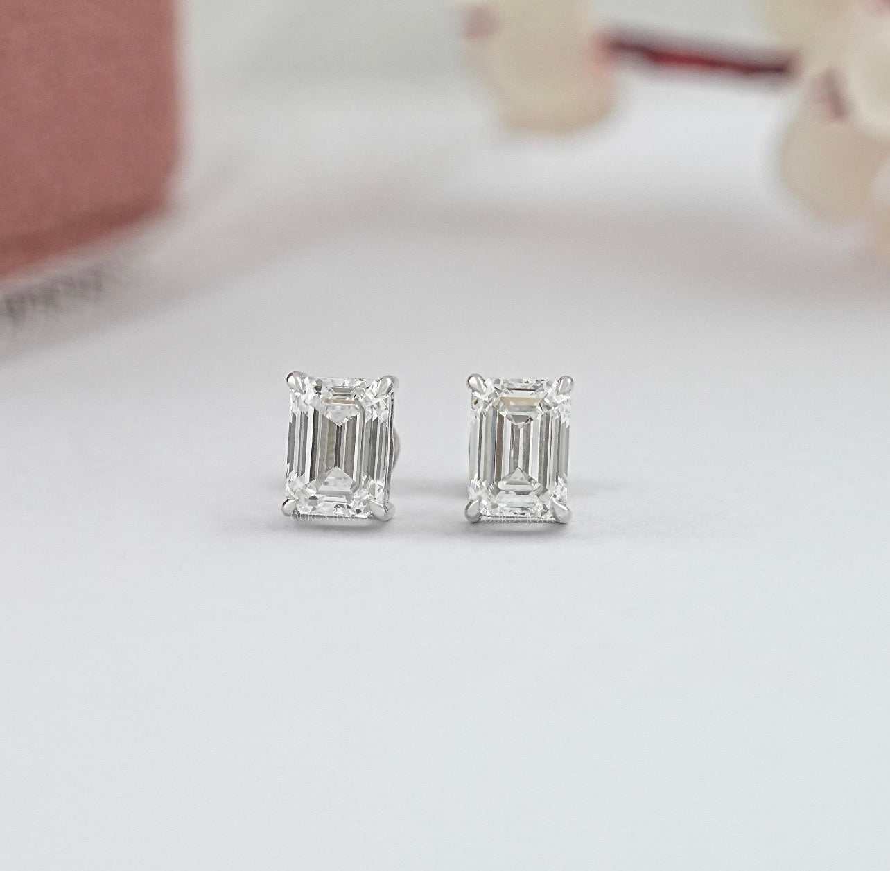 Emerald Cut Prong Set Studs