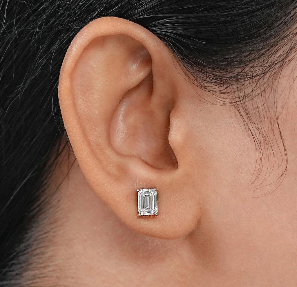 Emerald Cut Prong Set Studs
