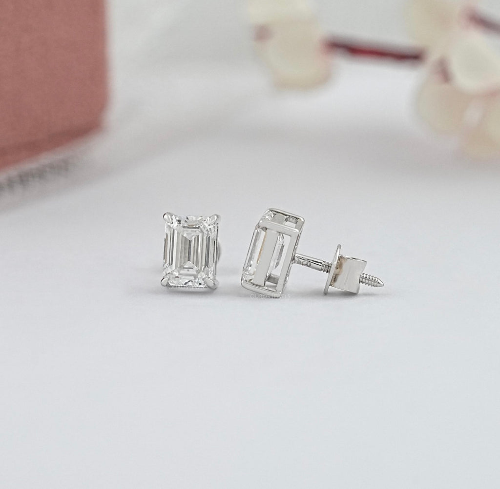 Emerald Cut Prong Set Studs