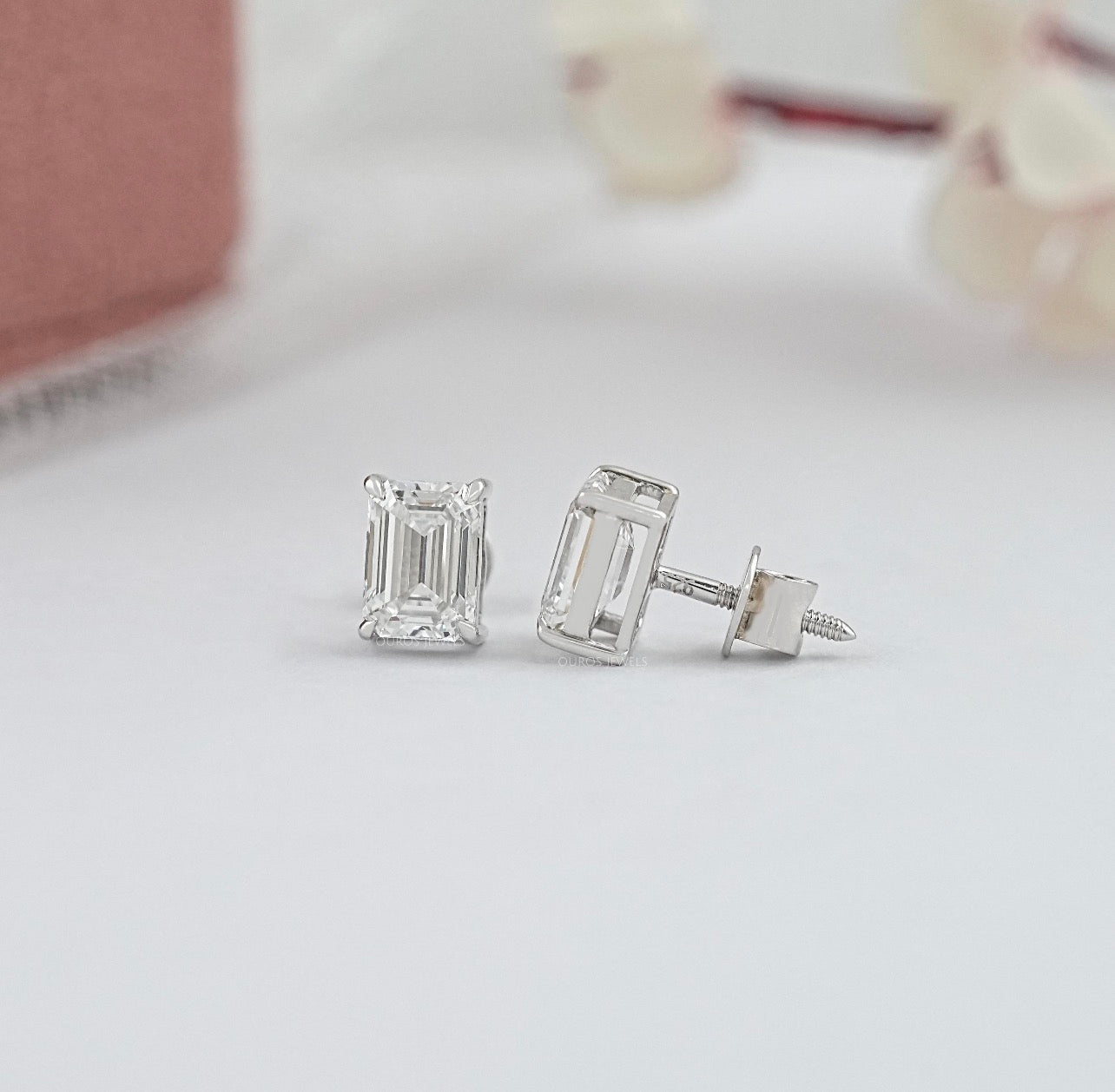 Emerald Cut Prong Set Studs