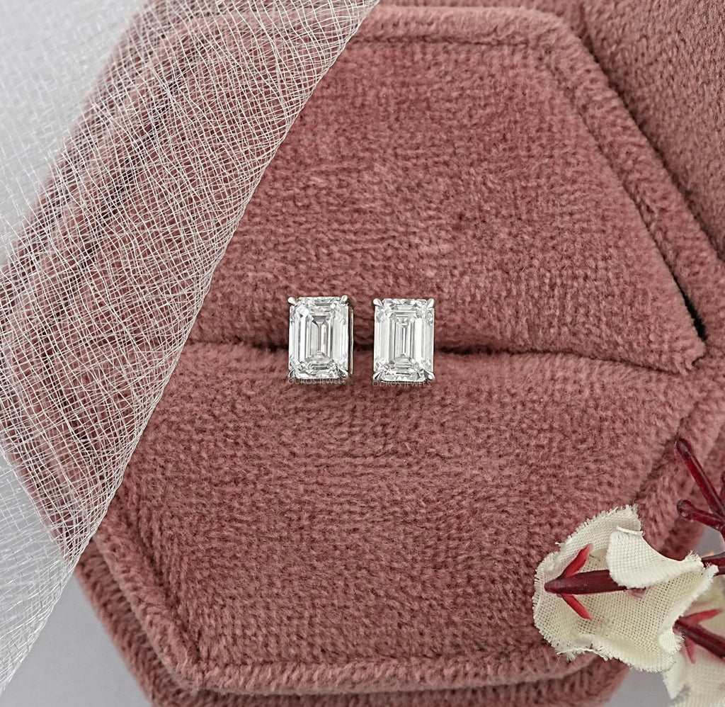 Emerald Cut Prong Set Studs