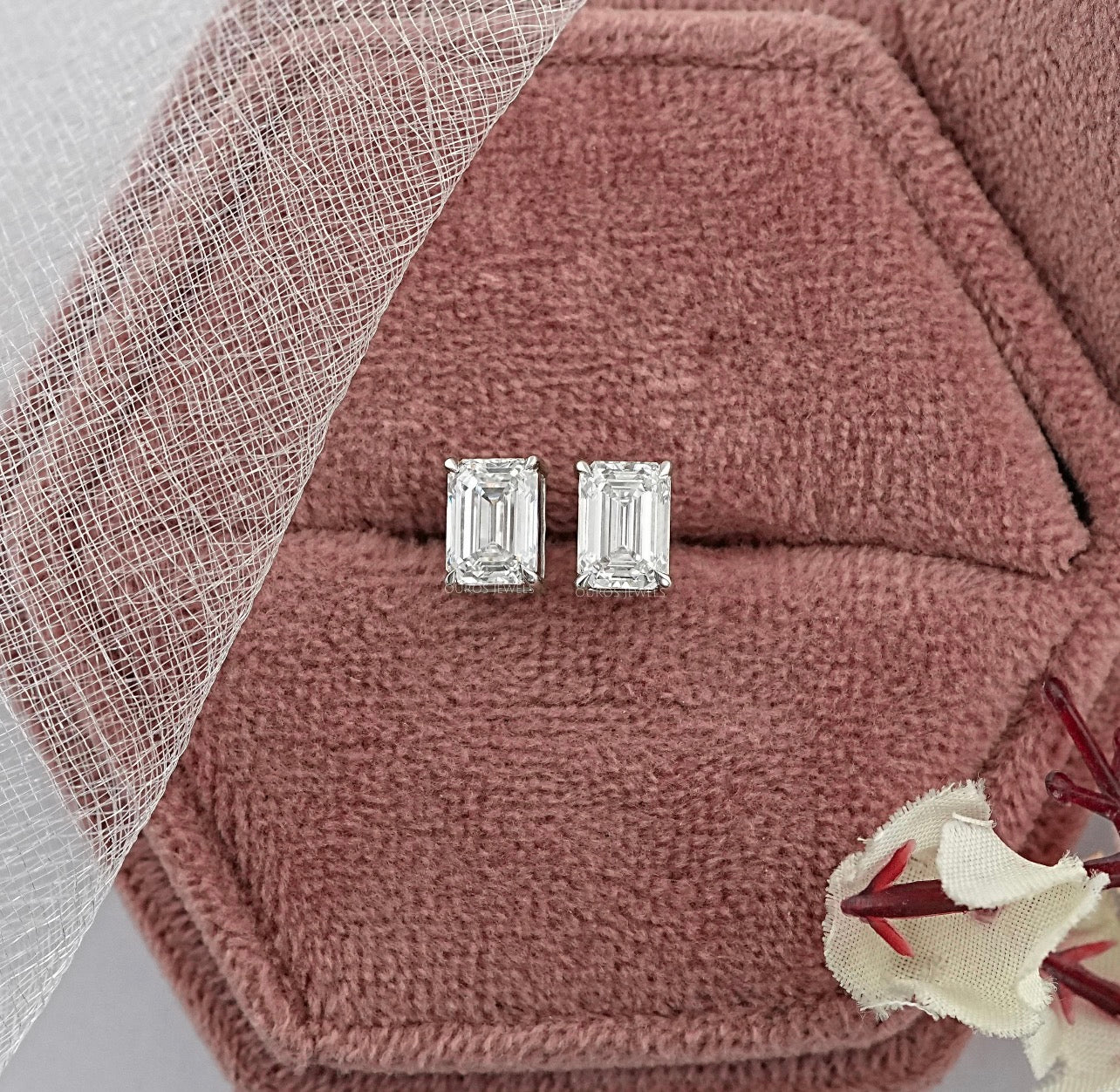 Emerald Cut Prong Set Studs