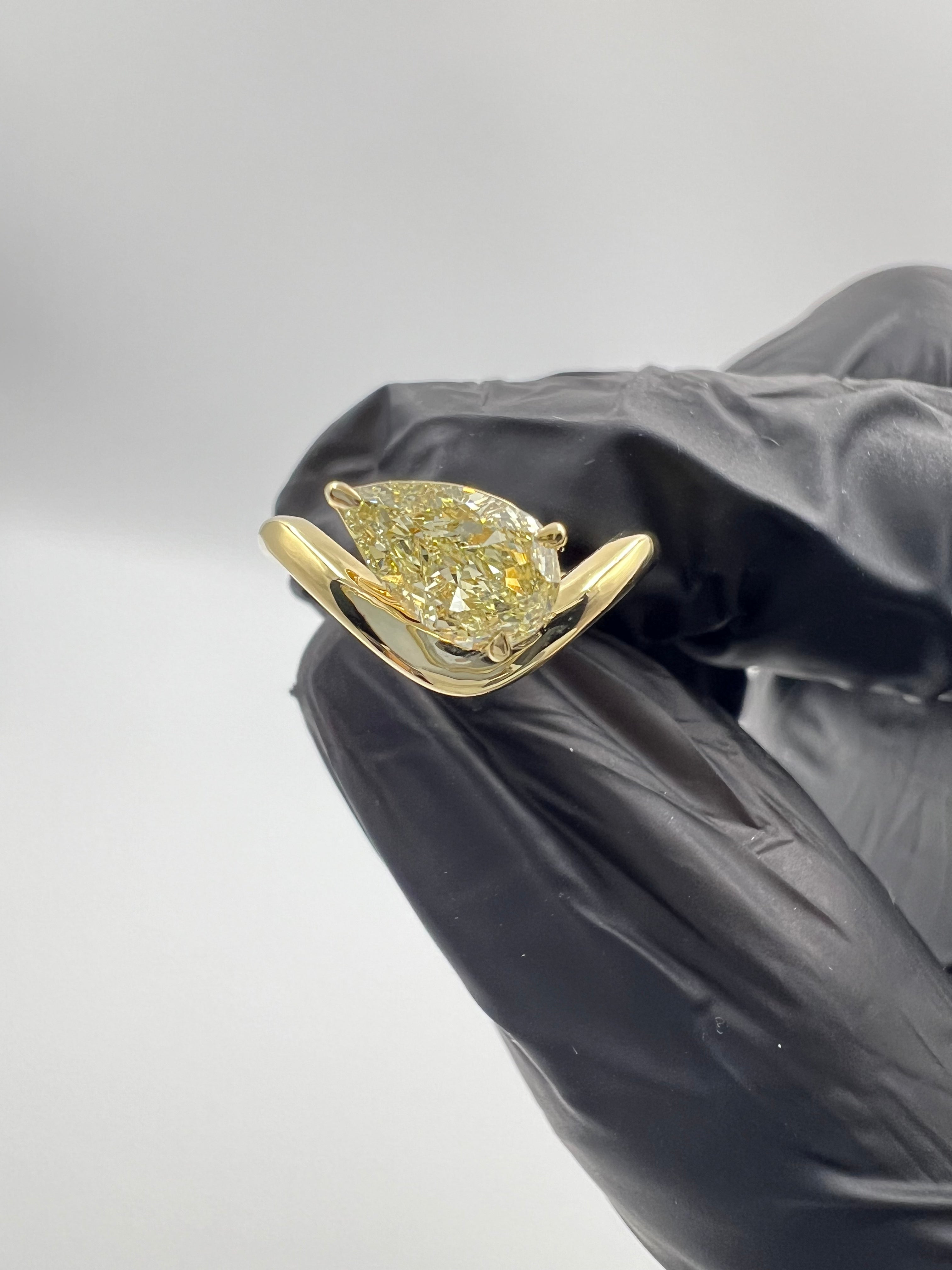 1.00ct Pear Fancy Yellow Diamond Curvy Band Pinky Finger Ring