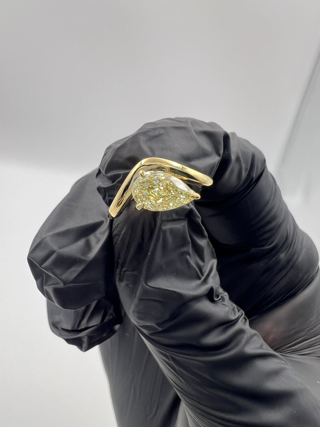1.00ct Pear Fancy Yellow Diamond Curvy Band Pinky Finger Ring
