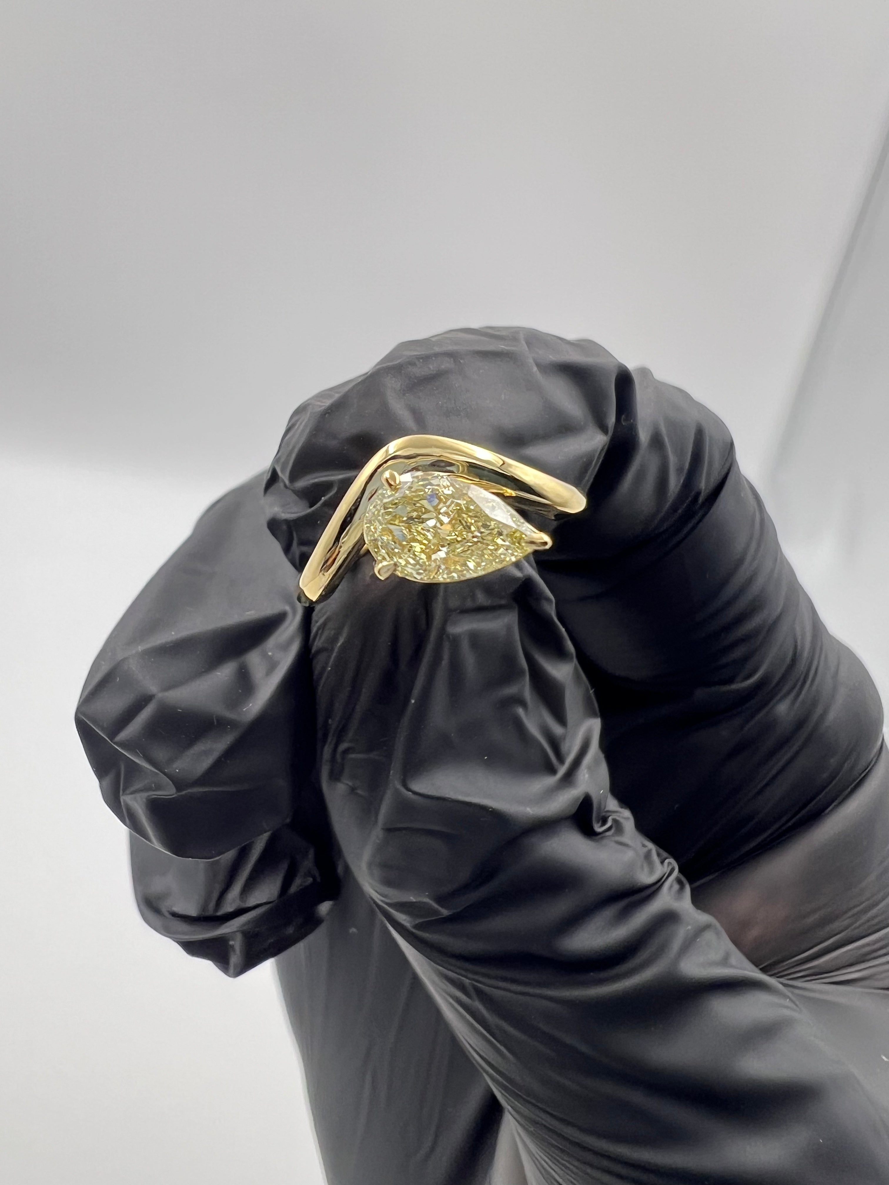 1.00ct Pear Fancy Yellow Diamond Curvy Band Pinky Finger Ring