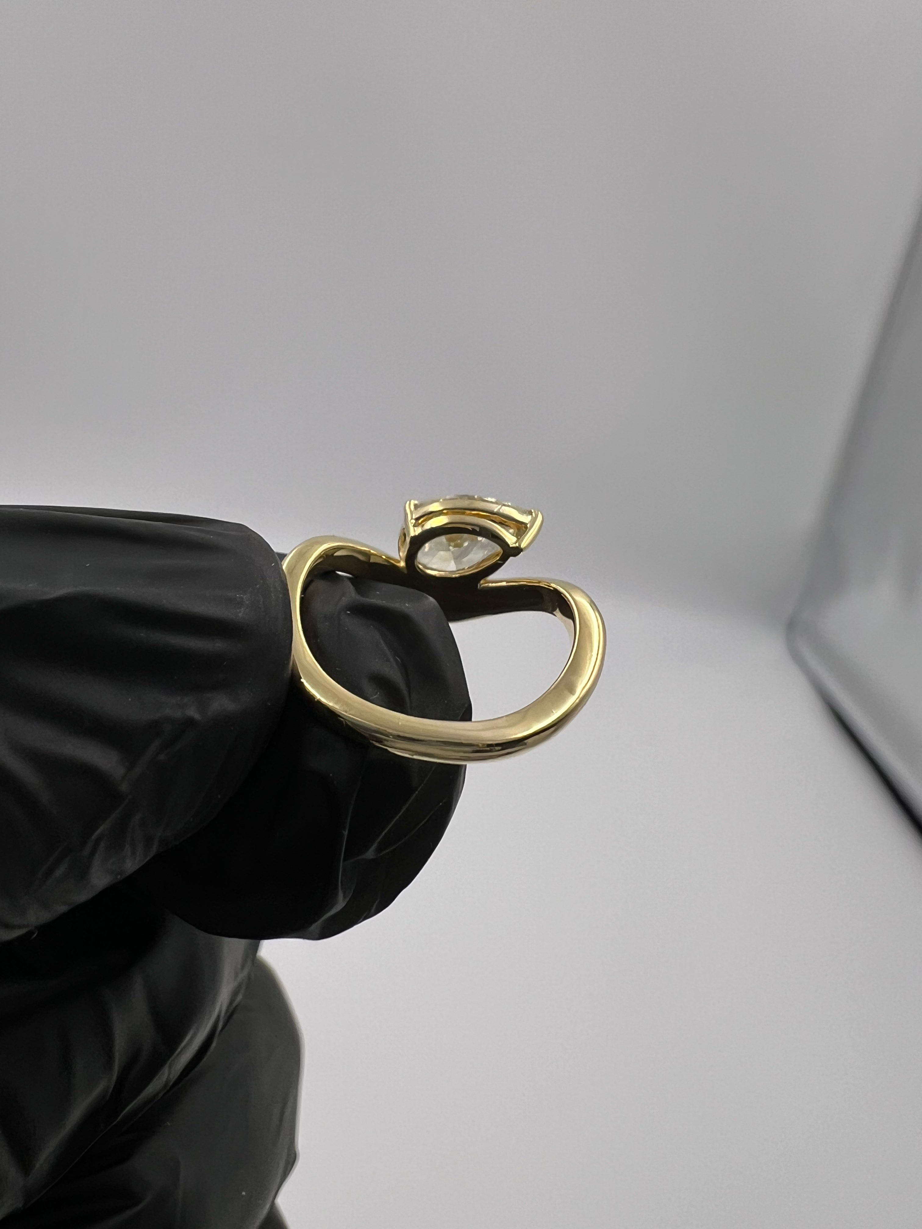 1.00ct Pear Fancy Yellow Diamond Curvy Band Pinky Finger Ring