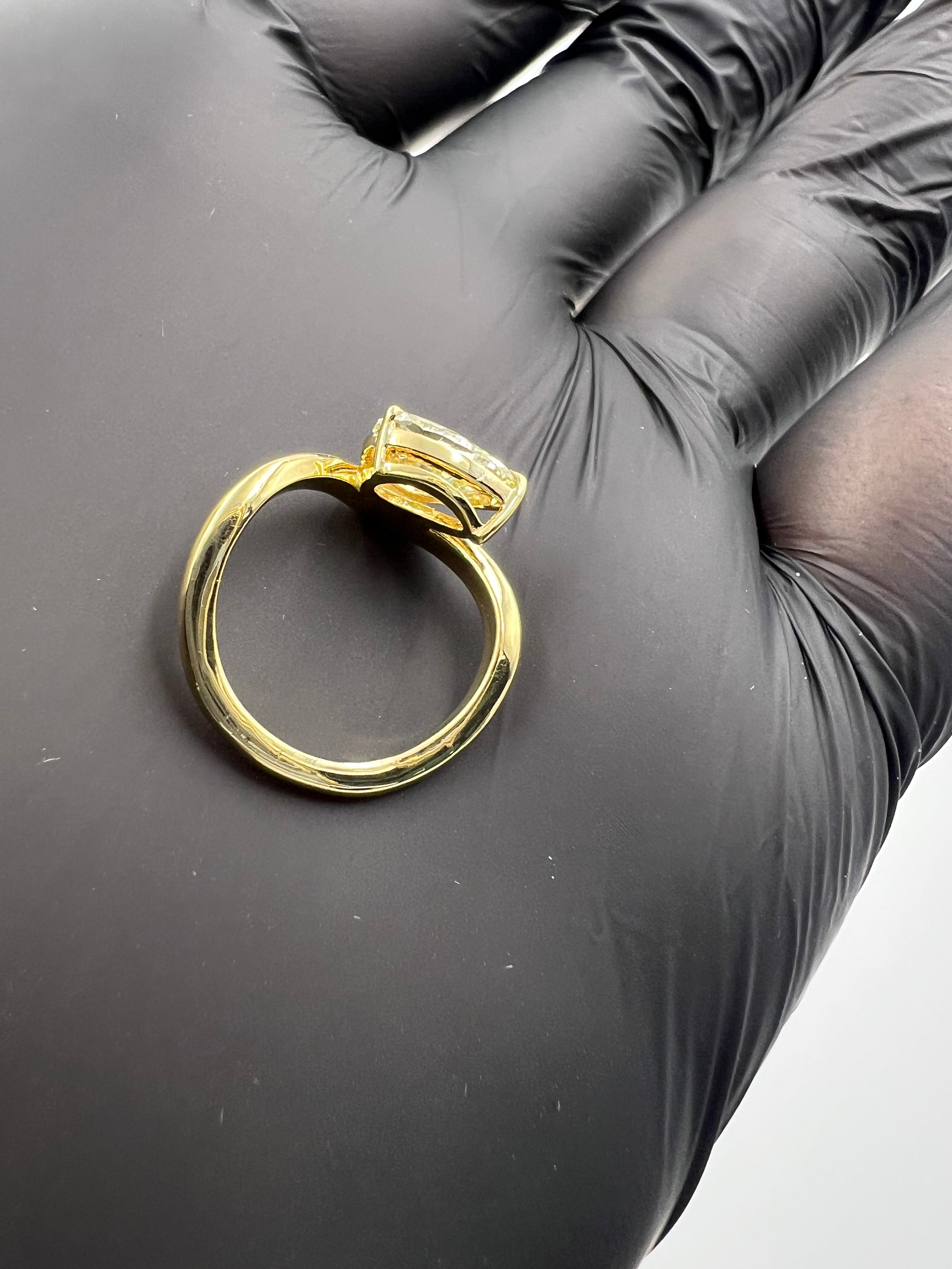 1.00ct Pear Fancy Yellow Diamond Curvy Band Pinky Finger Ring