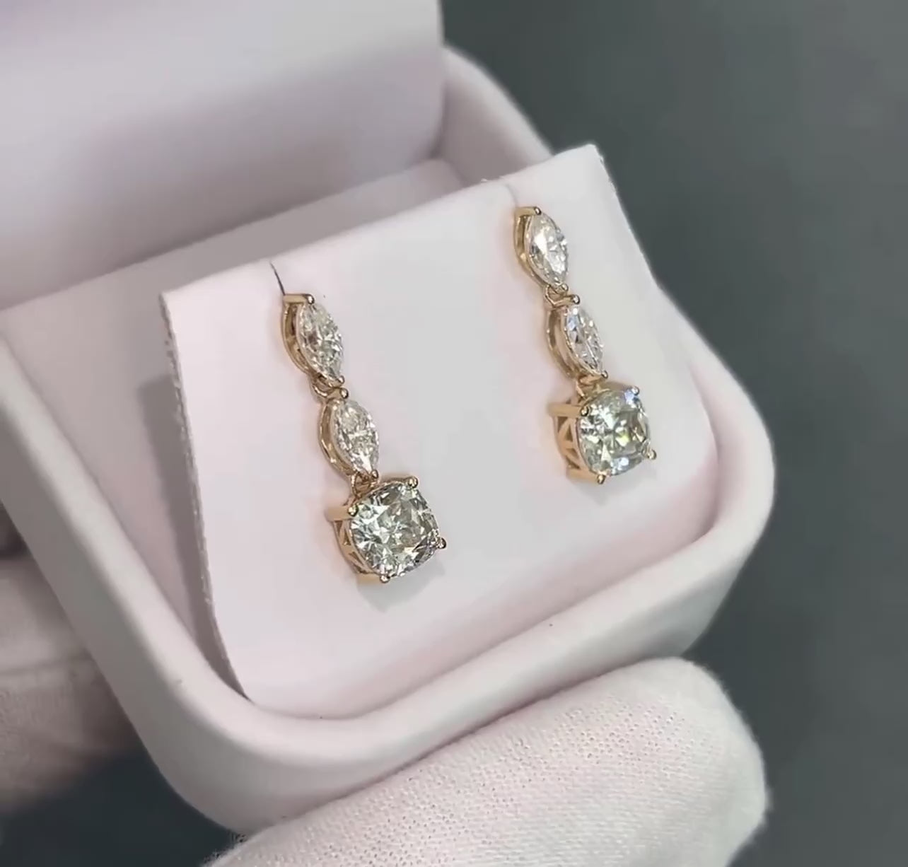 4ct Cushion & Marquise Cut Drop Earrings