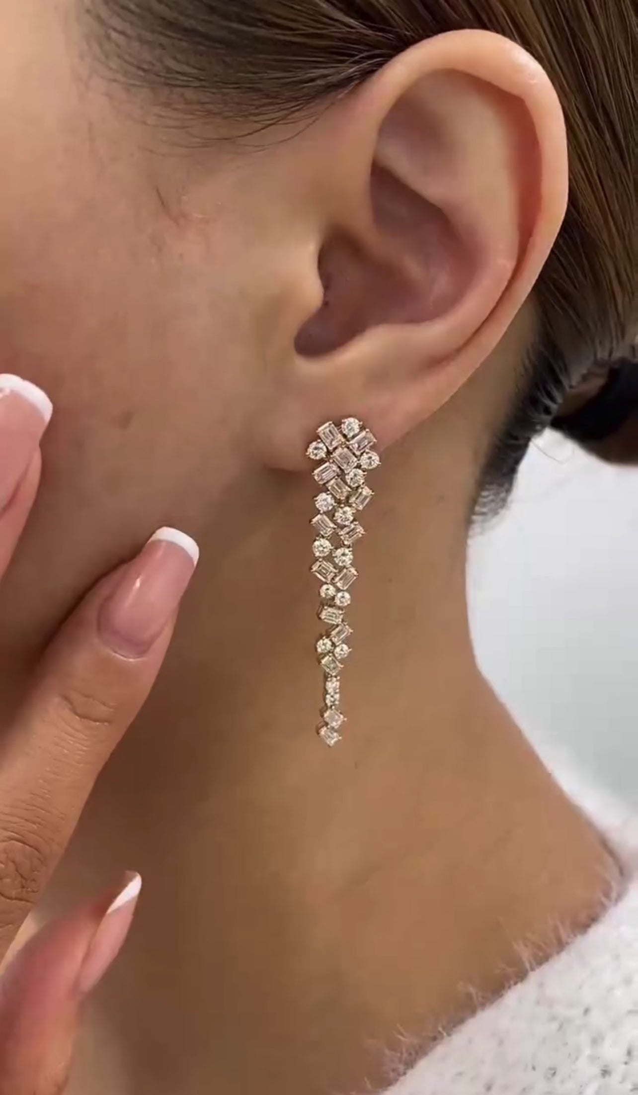 4.6ct Emerald & Round Cluster Drop Earrings