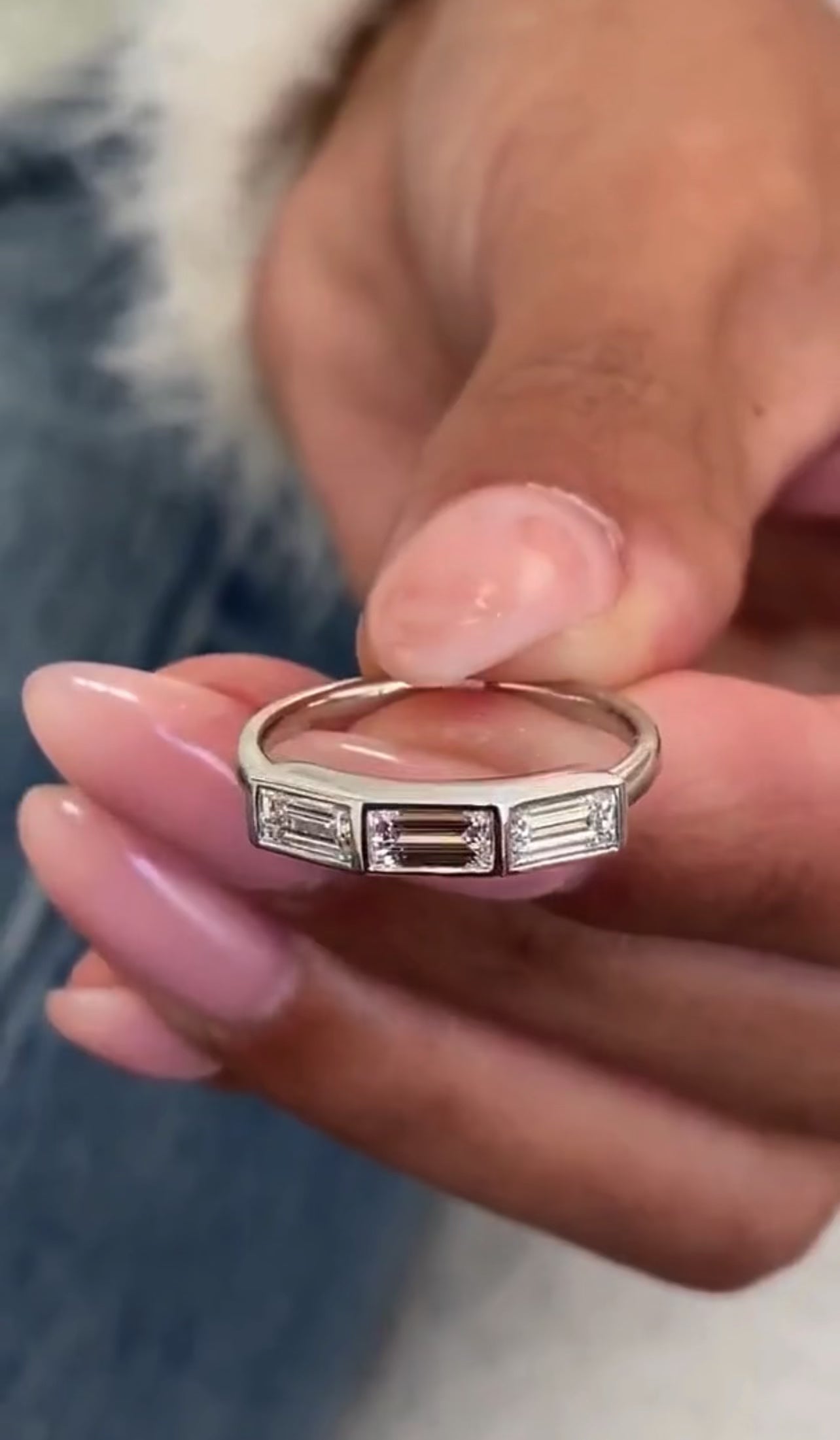 0.68ct Three Tapered Baguette Bezel Set Wedding Ring