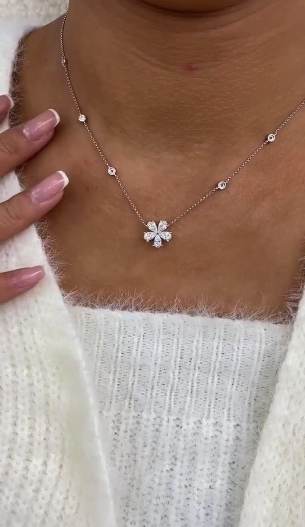 2ct Pear Cut Flower Necklace