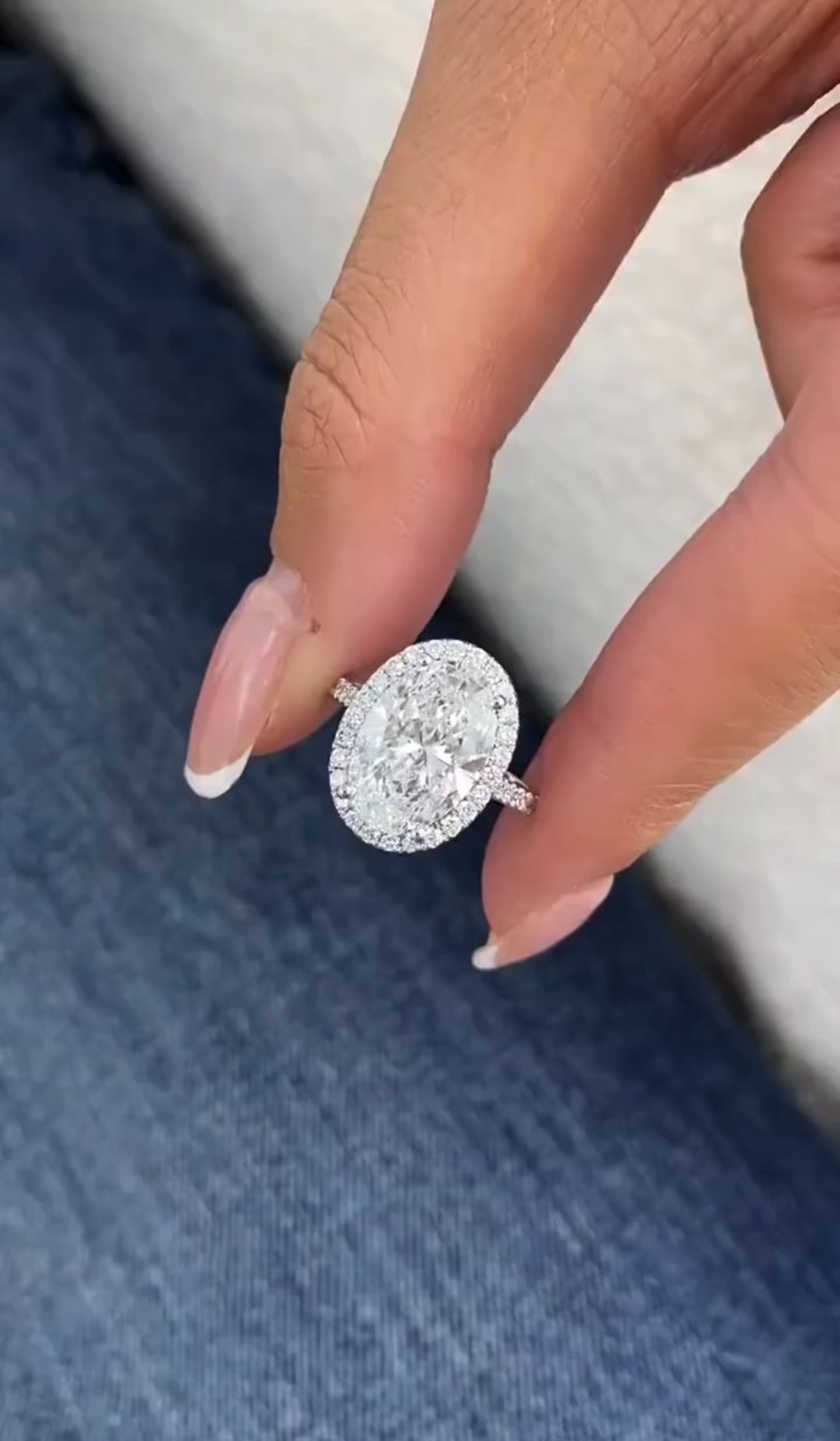 Oval Lab Grown Diamond Halo Set Pave Band Ring