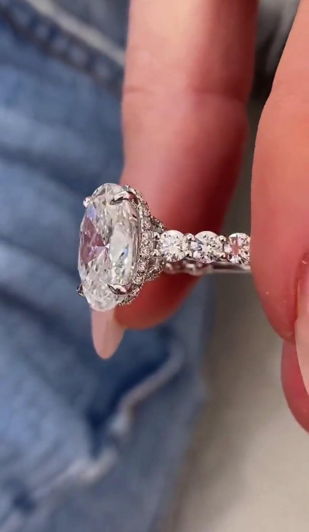 4ct Oval Cut Hidden Halo Set U-Band Engagement Ring