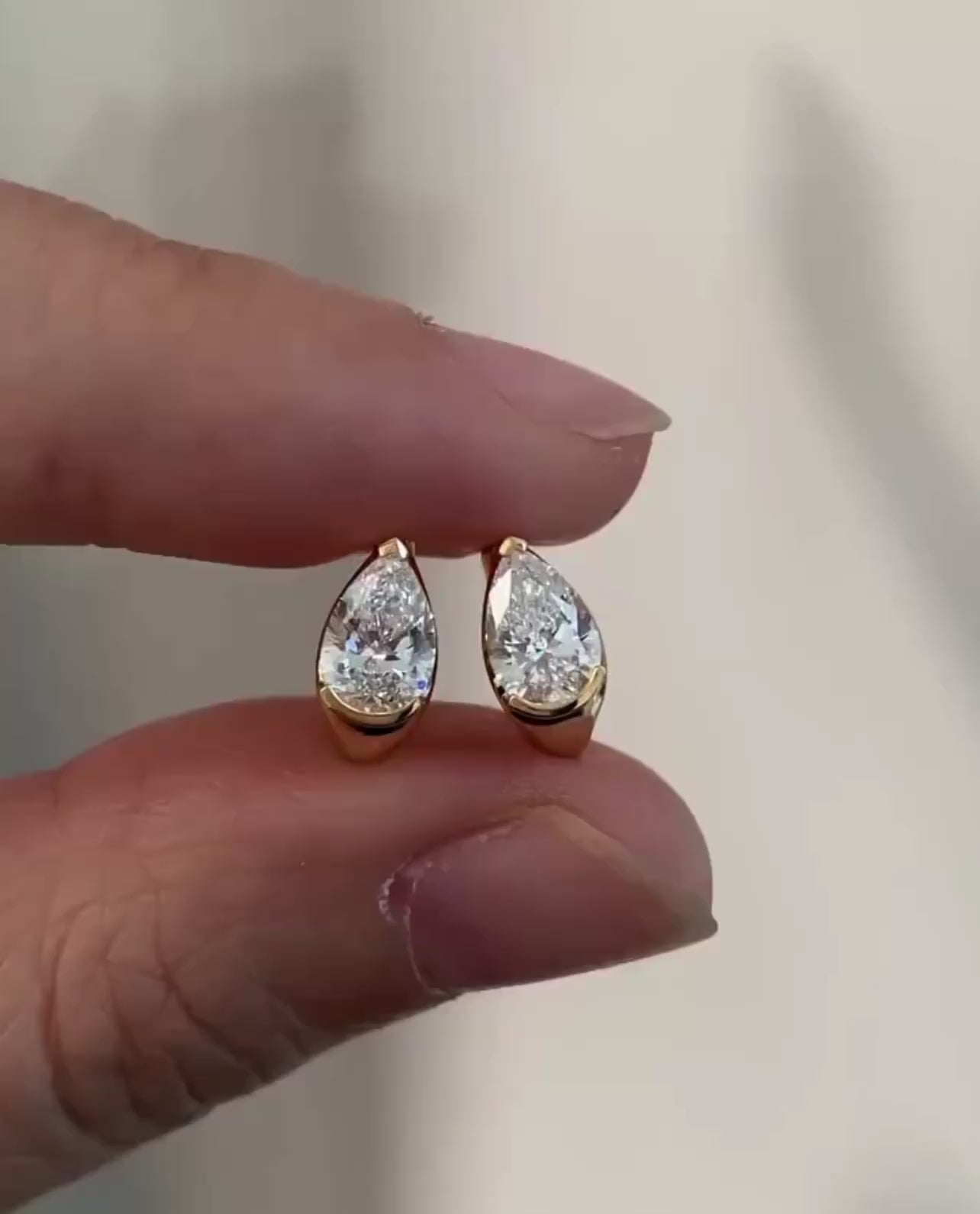 Pear Cut Bezel Set Drop Hoop Earrings