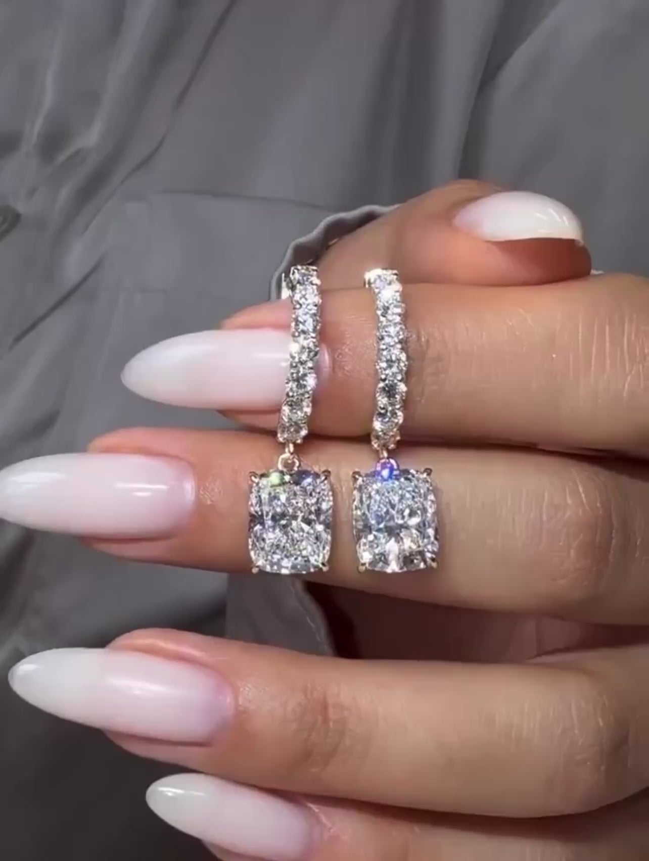 Cushion Cut Hoop Set Drop Earrings