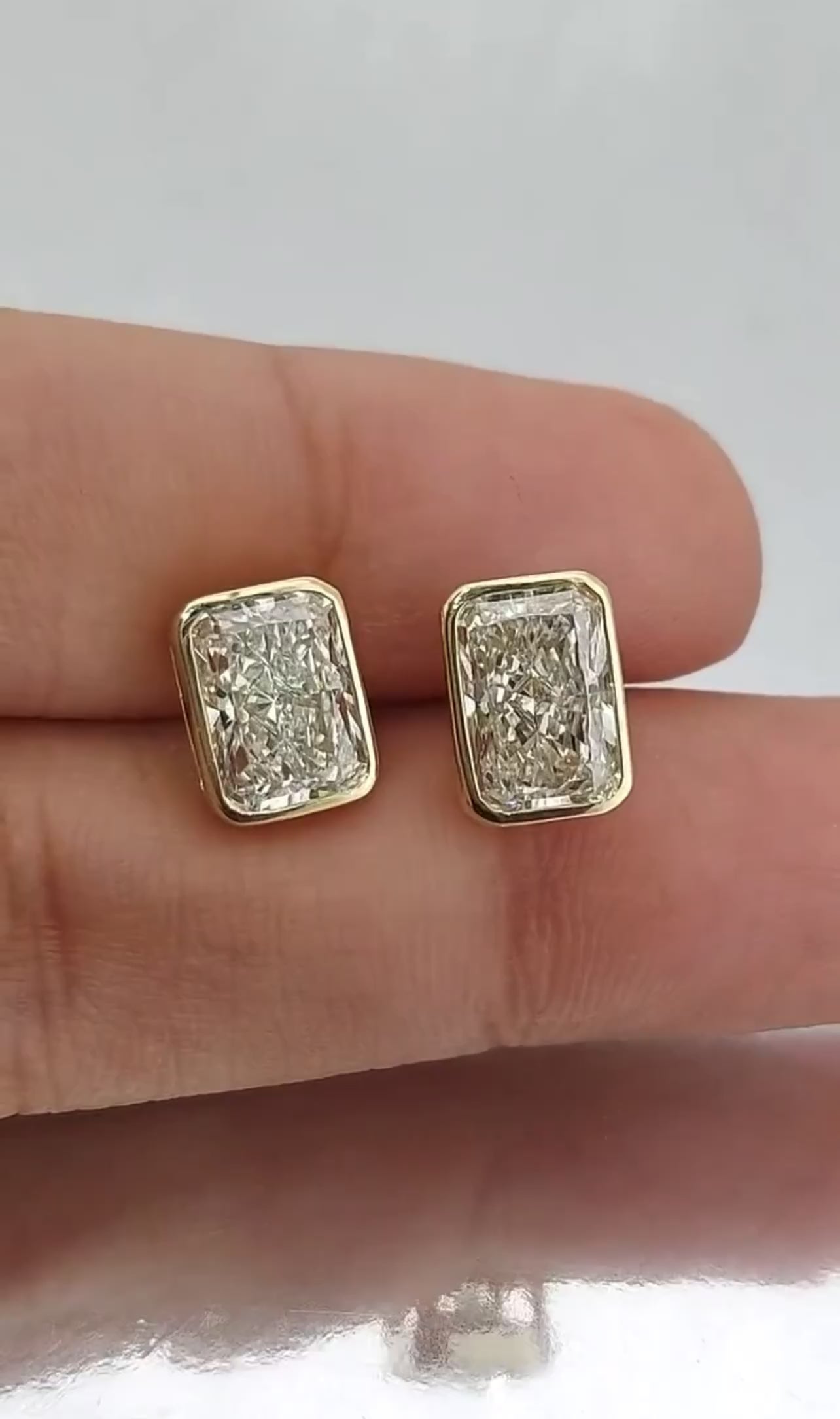 Radiant Cut Bezel Set Studs