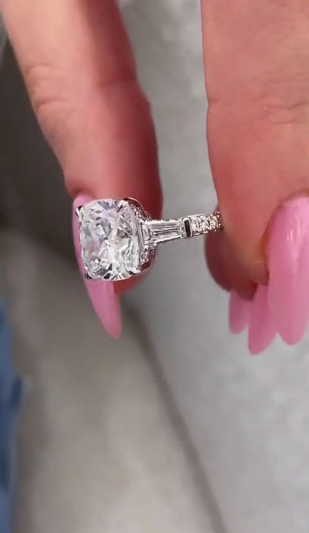 3.20ct Cushion Cut with Tapered Baguette Ring