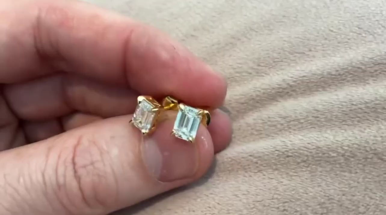 Emerald Cut Prong Set Studs