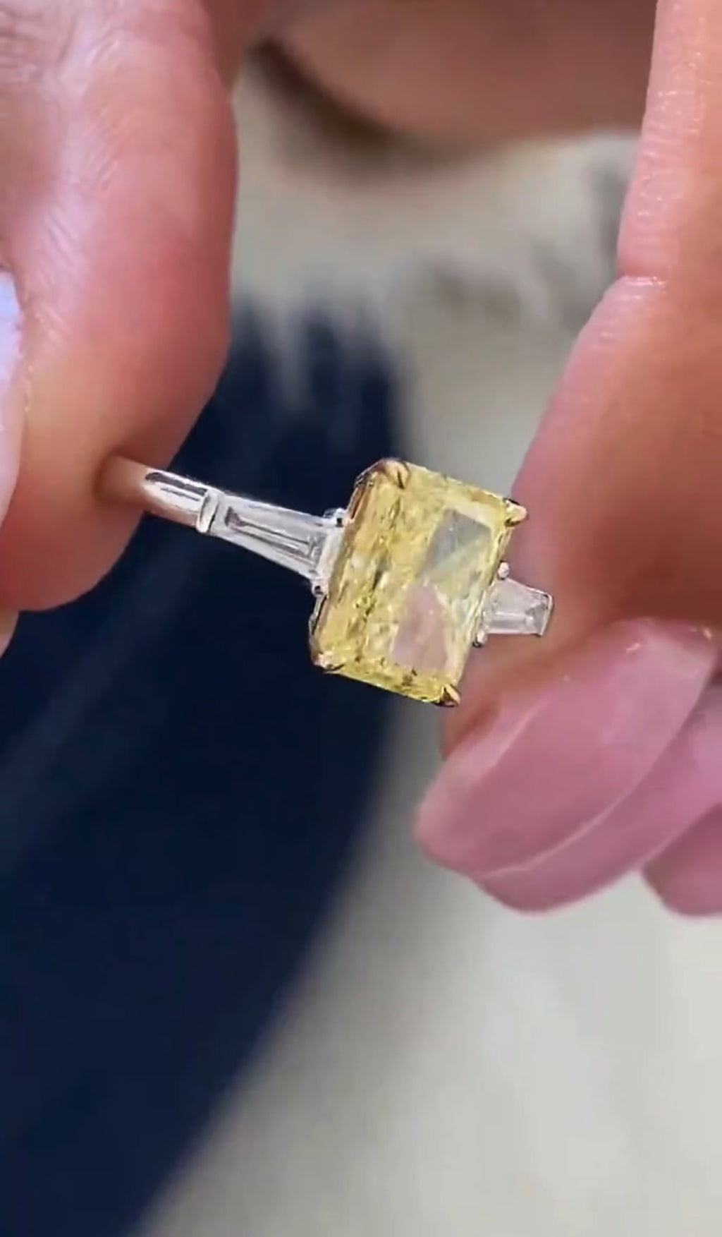 2ct Fancy Yellow Radiant with Baguette Ring