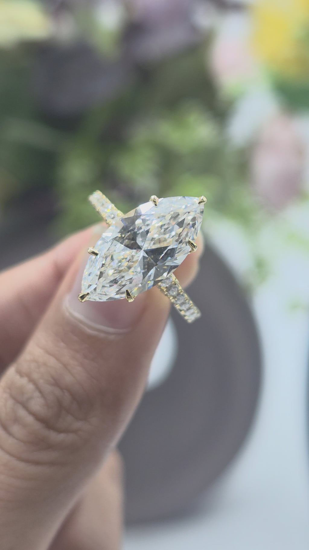 4.50ct Marquise Tulip Basket Set Pave Euro ShankBand Lab Grown Diamond Ring
