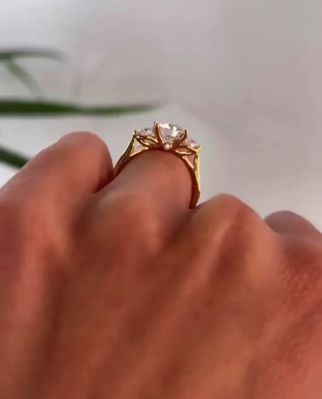 3-Diamonds Round Cut Engagement Ring